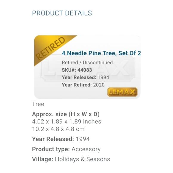 LEMAX B Needle Pine Tree #440834 Set of Two (2) 4" Train Flocked NOS Green 1994 - Picture 2 of 11